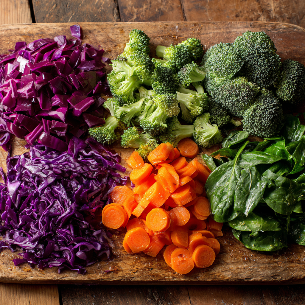 A colorful variety of the best anti inflammatory foods for dogs, including broccoli, carrots, and leafy greens.