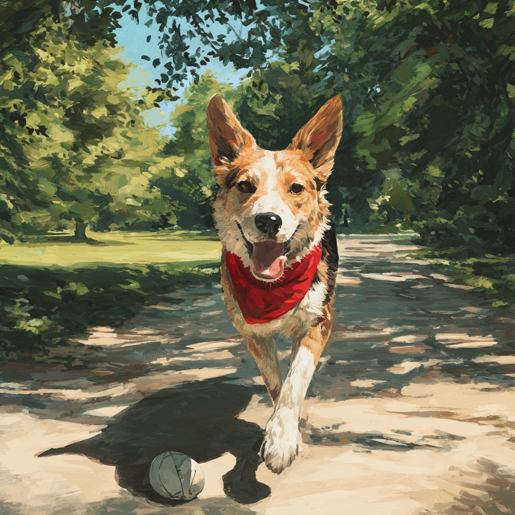 Happy dog playing in a park after successful treatment for hemangiosarcoma.