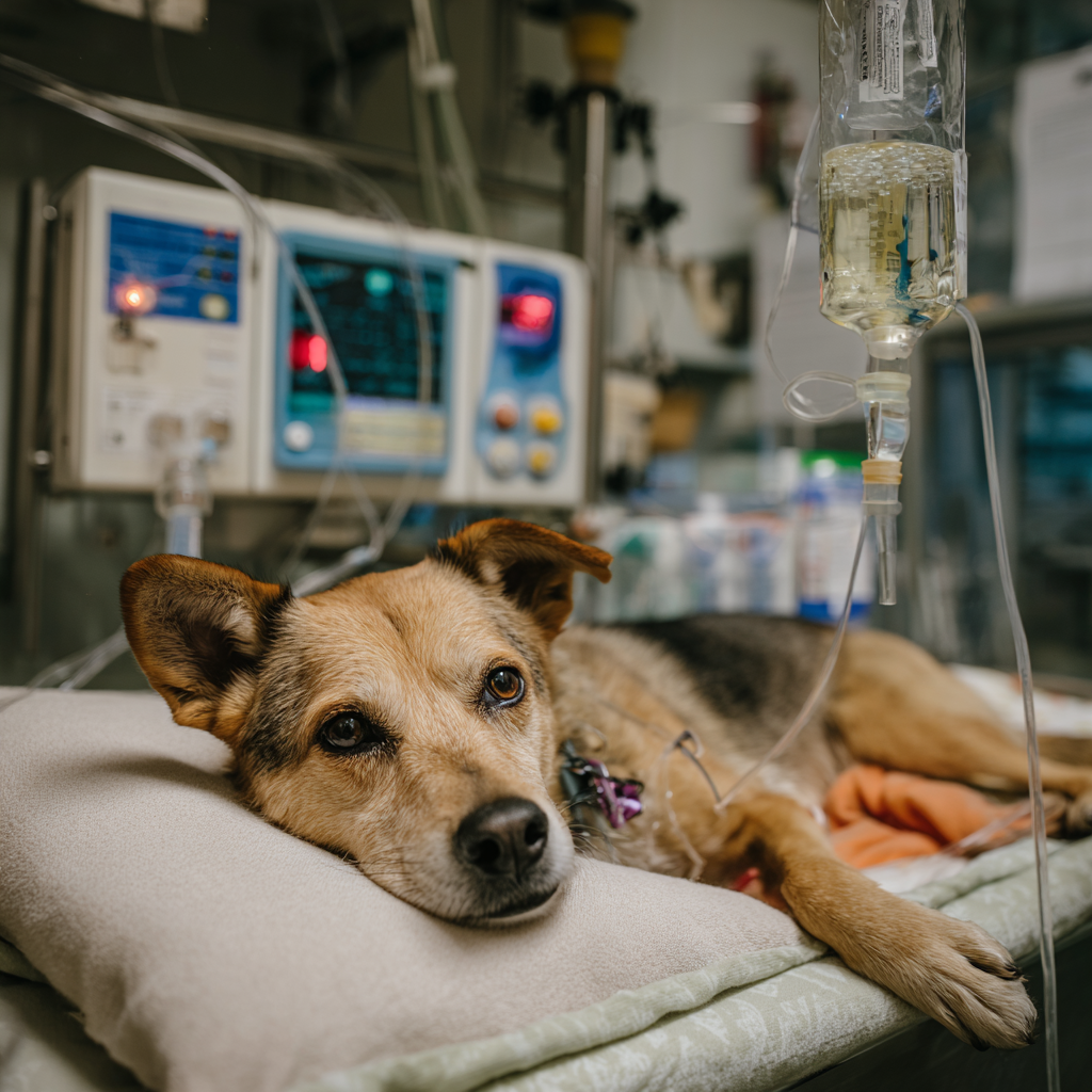 Dog undergoing chemotherapy for histiocytoma treatment.