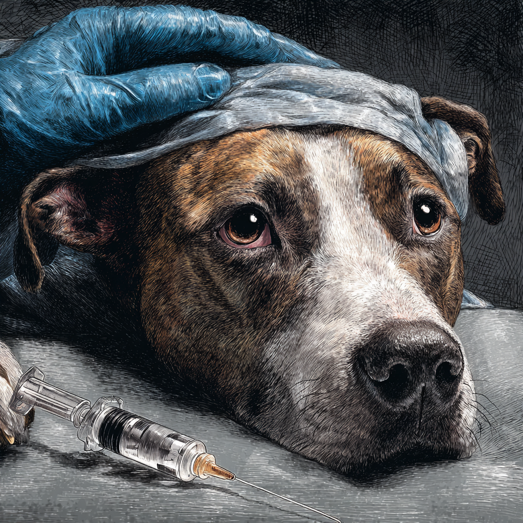Dog undergoing chemotherapy treatment for hemangiosarcoma.