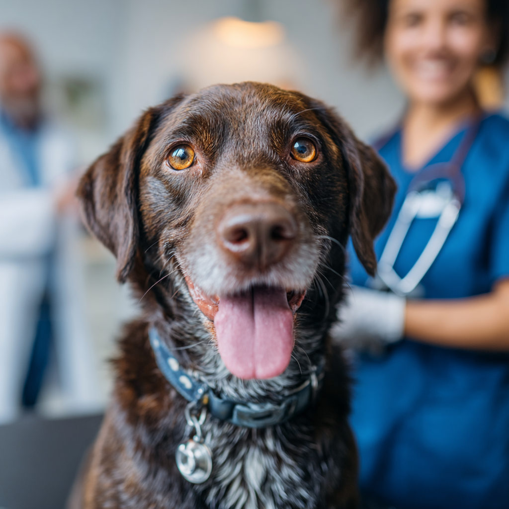Dog receiving a vet checkup, a crucial step in detecting early signs of cancer.