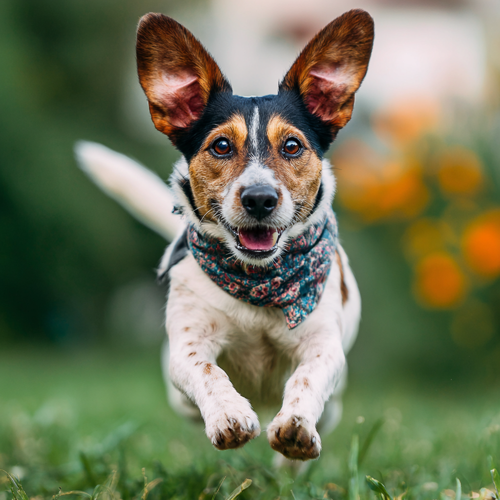 Happy dog enjoying life after successful brain tumor treatment.