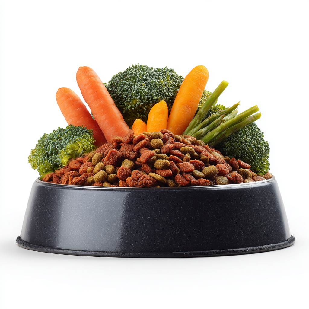 A balanced diet for dogs, showing the role of healthy food in preventing cancer.