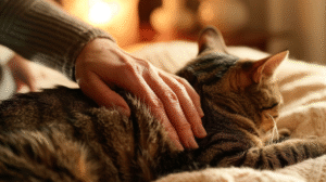 A concerned owner gently checking their pet for any signs of cat skin cancer, highlighting the importance of regular skin checks.