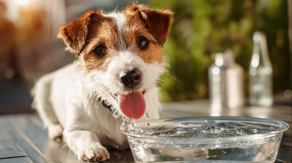 A healthy, hydrated dog, showcasing the importance of water intake in preventing crystals in dog urine.
