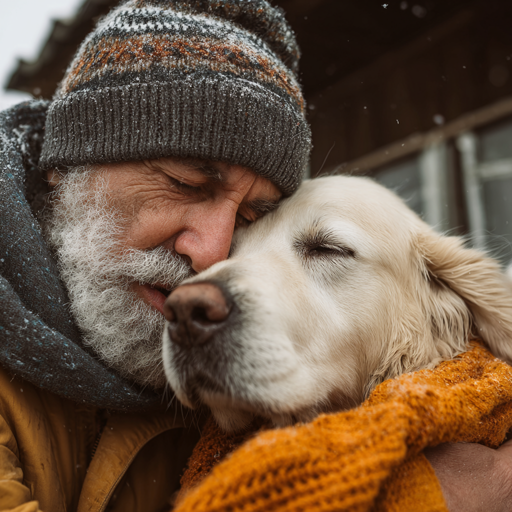 A pet owner provides comfort to their coughing dog, highlighting the emotional toll of a persistent dog cough.