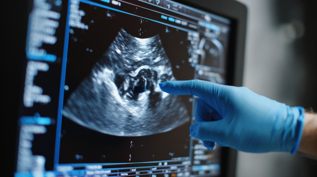 A veterinarian uses an ultrasound machine to help diagnose cancer of the pancreas in dogs.