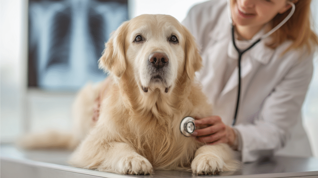A veterinarian carefully examines a dog to diagnose the cause of elevated eosinophils in dogs.